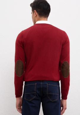 Erkek Bordo V Yaka Basic Triko Kazak - 50207651035