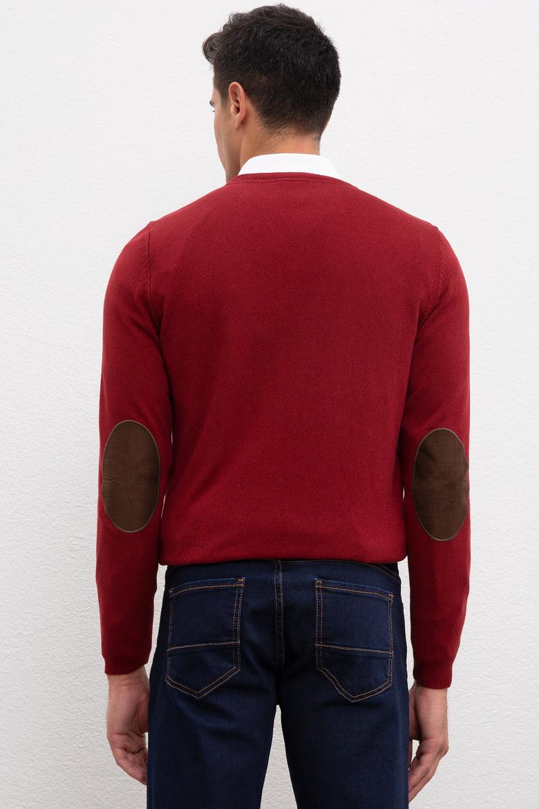 Erkek Bordo V Yaka Basic Triko Kazak - 50207651035