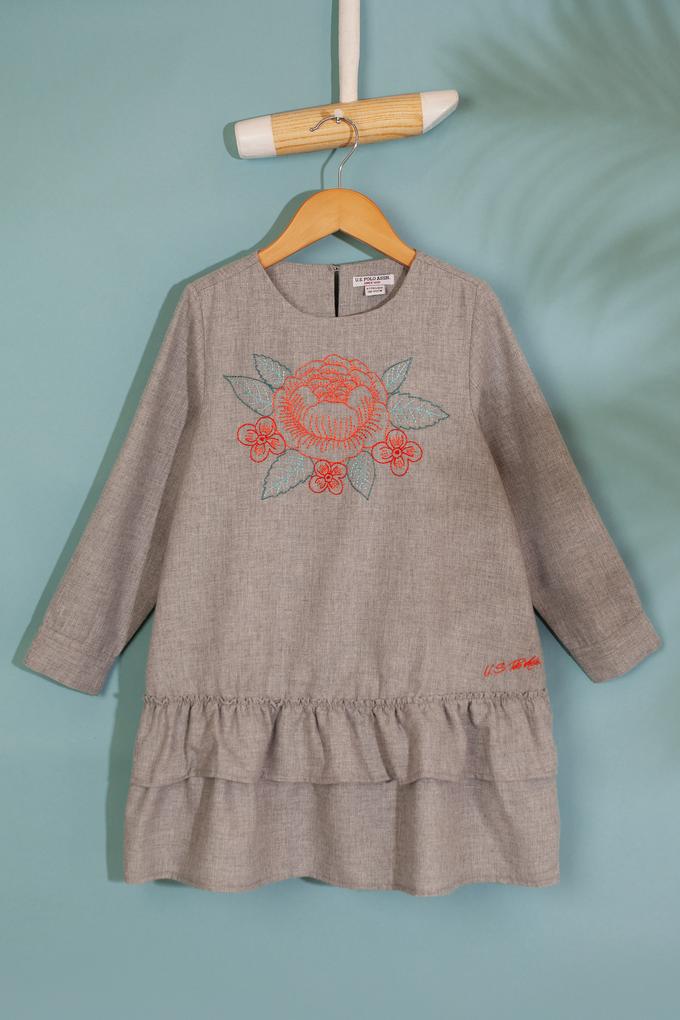 Kız Çocuk Bej Dokuma Elbise