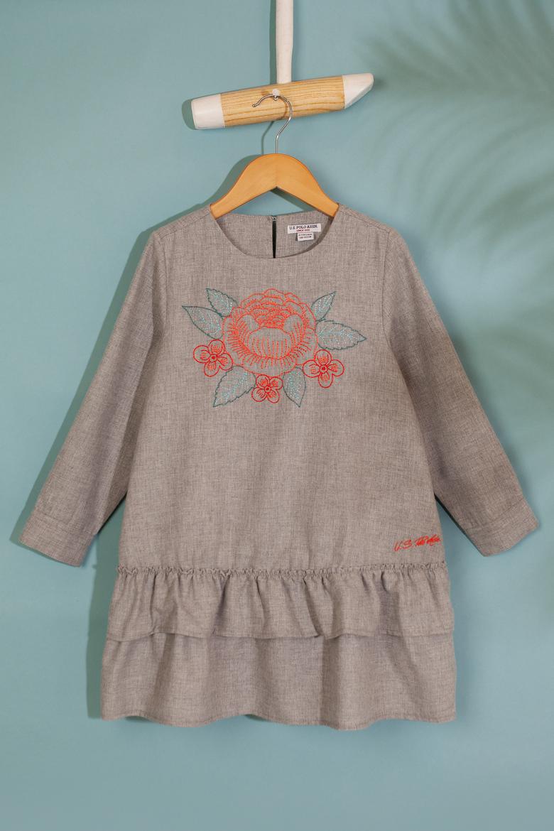 Kız Çocuk Bej Dokuma Elbise