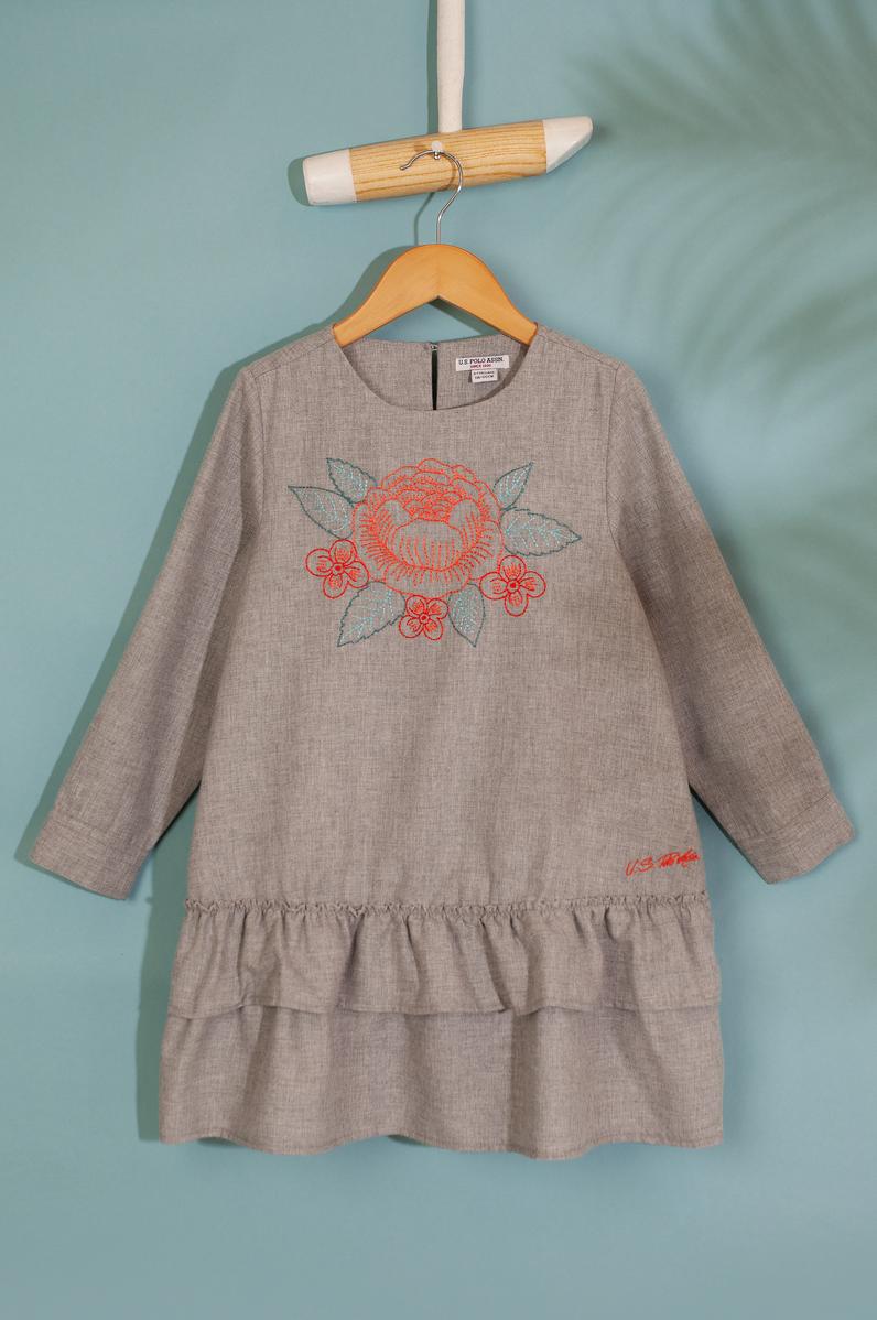 Kız Çocuk Bej Dokuma Elbise