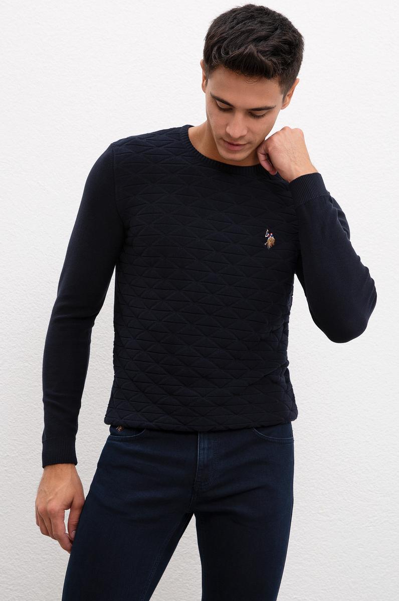 Erkek Lacivert Bisiklet Yaka Triko Kazak