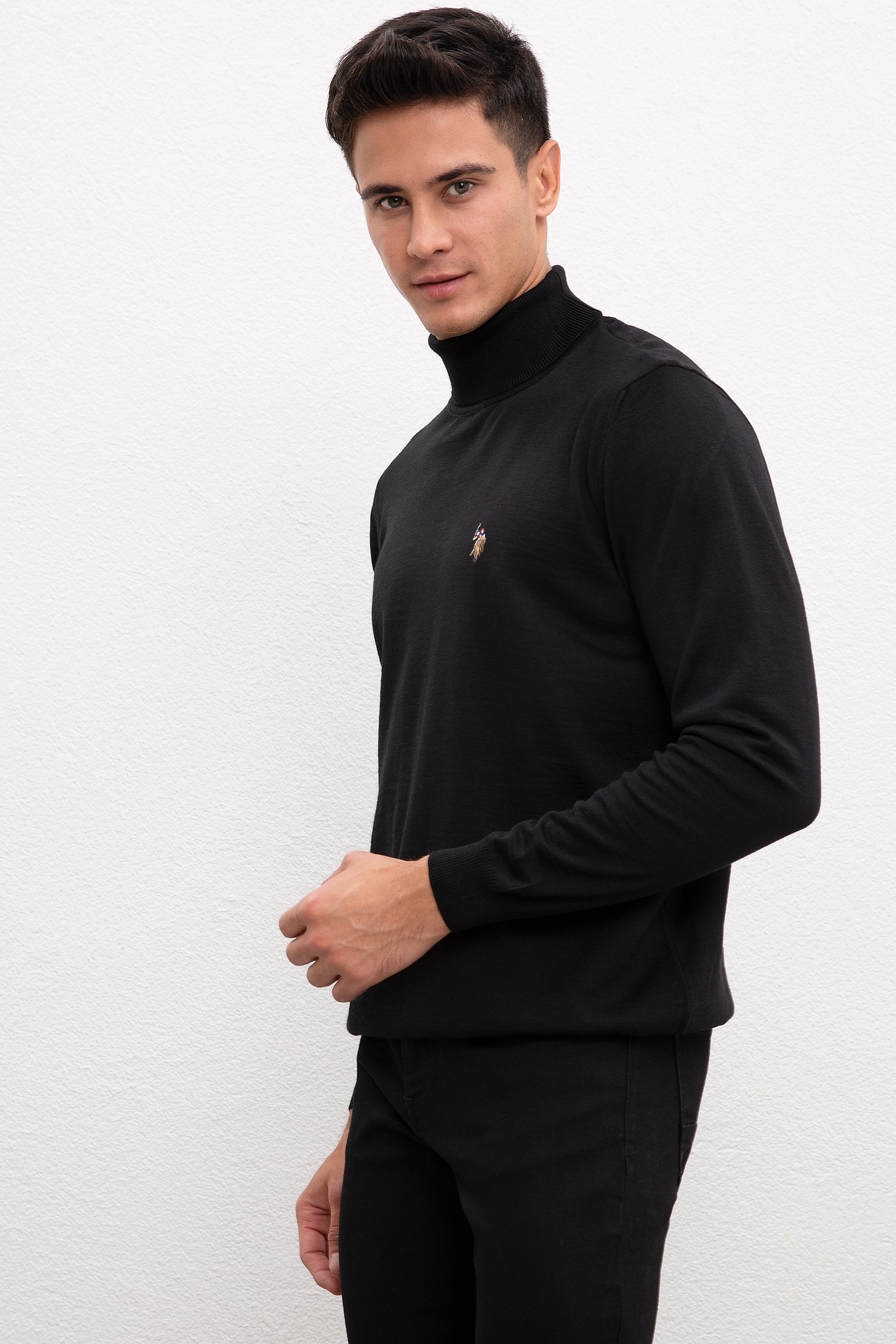 Erkek Siyah Balıkçı Yaka Triko Kazak Basic - Image 3