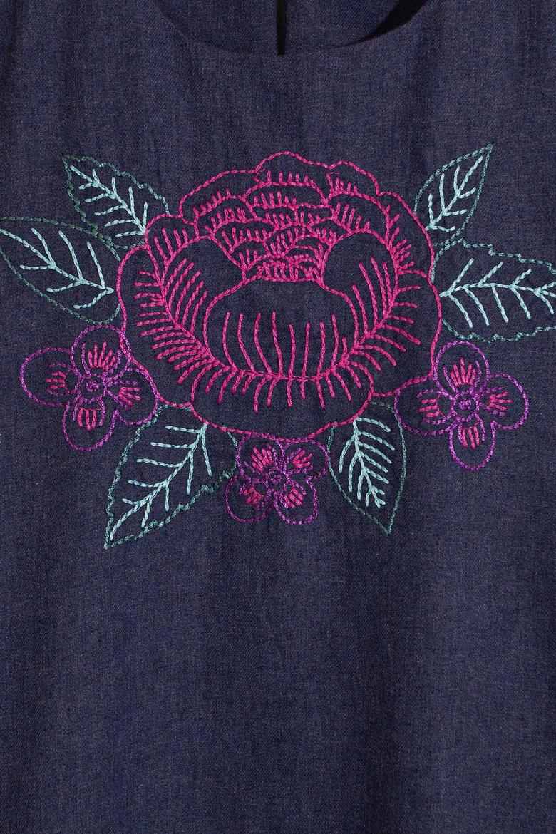 Kız Çocuk Lacivert Dokuma Elbise - 50207586014