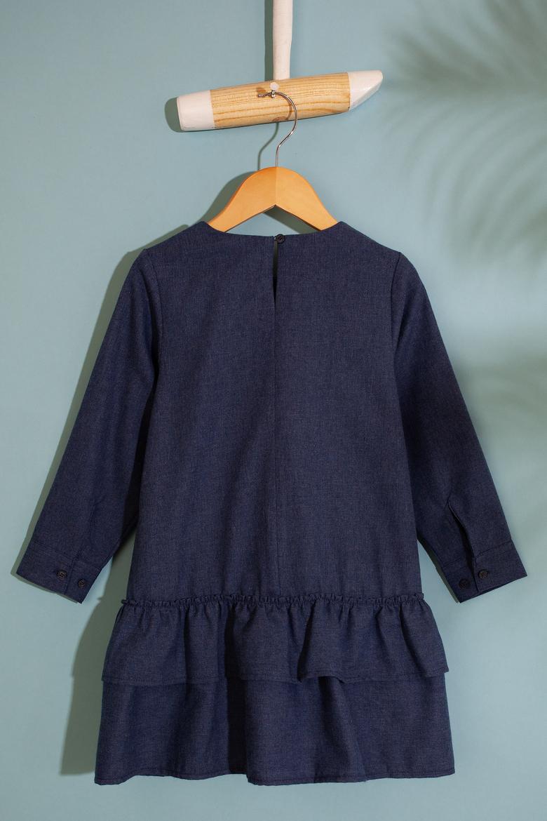 Kız Çocuk Lacivert Dokuma Elbise - 50207586014