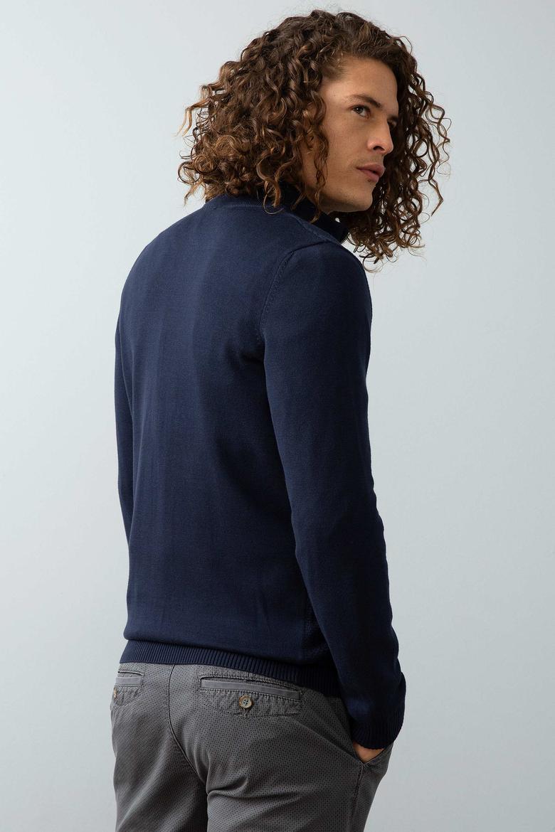 Erkek Lacivert Triko Hırka Basic - 50192683001