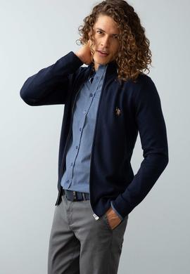 Erkek Lacivert Triko Hırka Basic - 50192683001