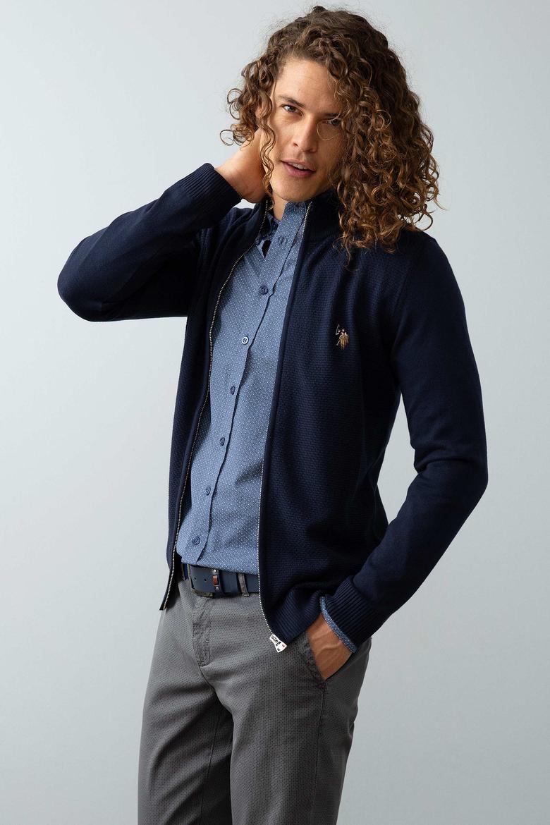 Erkek Lacivert Triko Hırka Basic