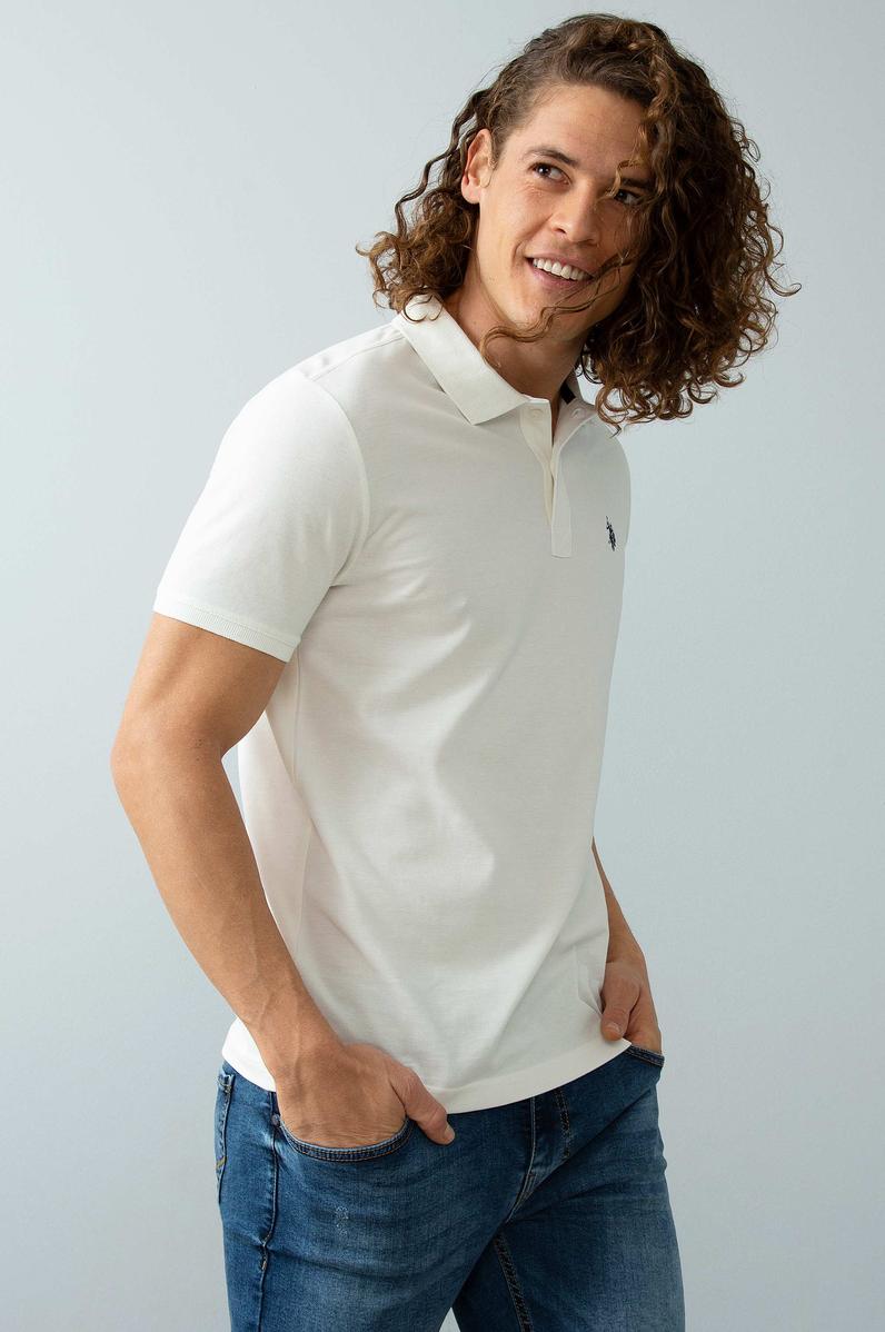 Erkek Ekru Basic Polo Yaka Tişört