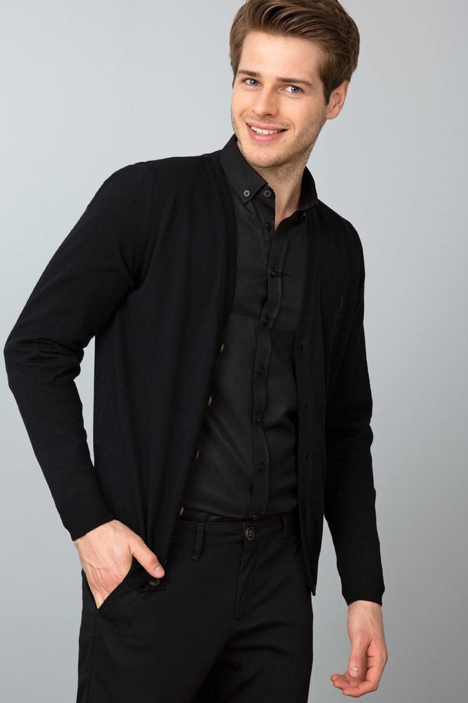 Erkek Siyah Basic Triko Hırka