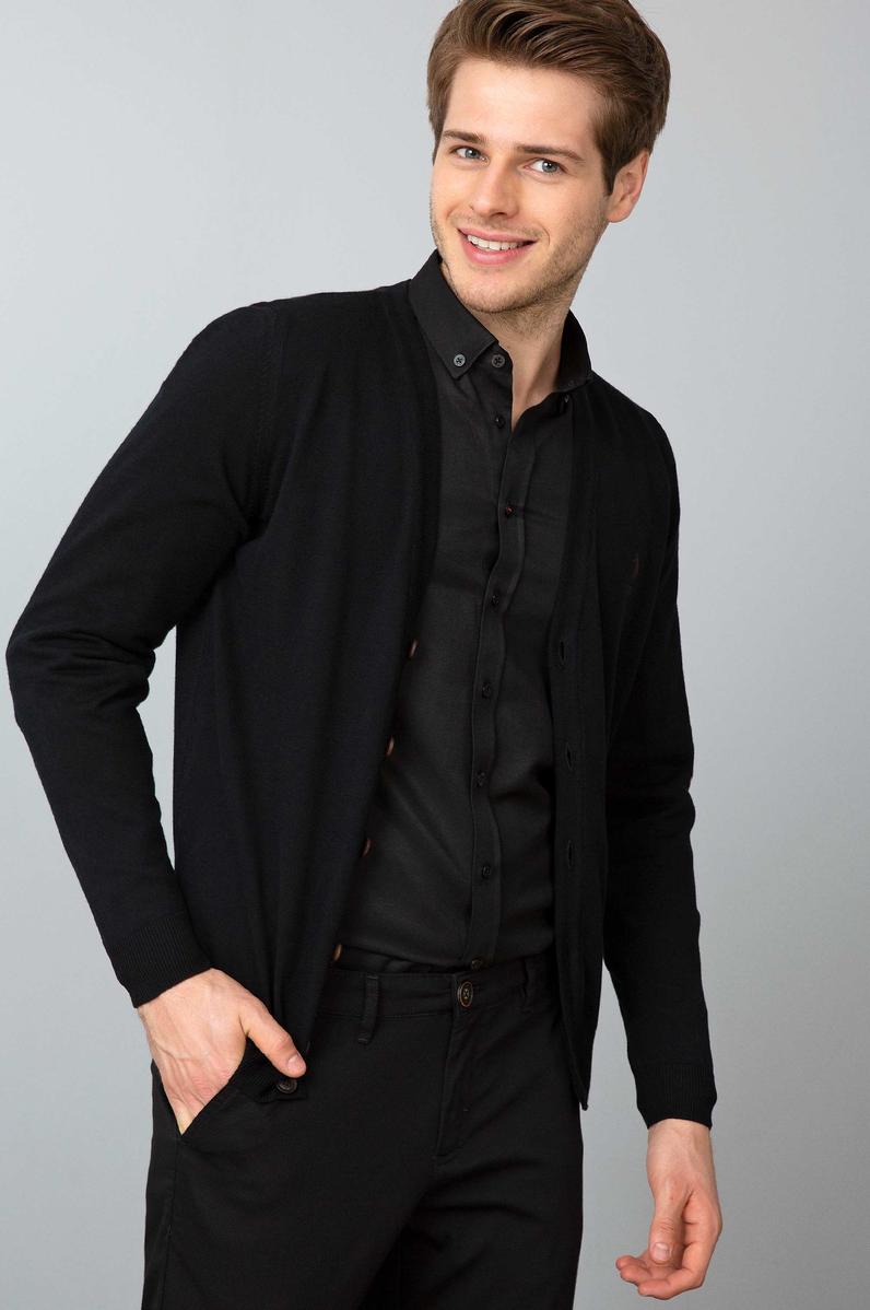 Erkek Siyah Basic Triko Hırka