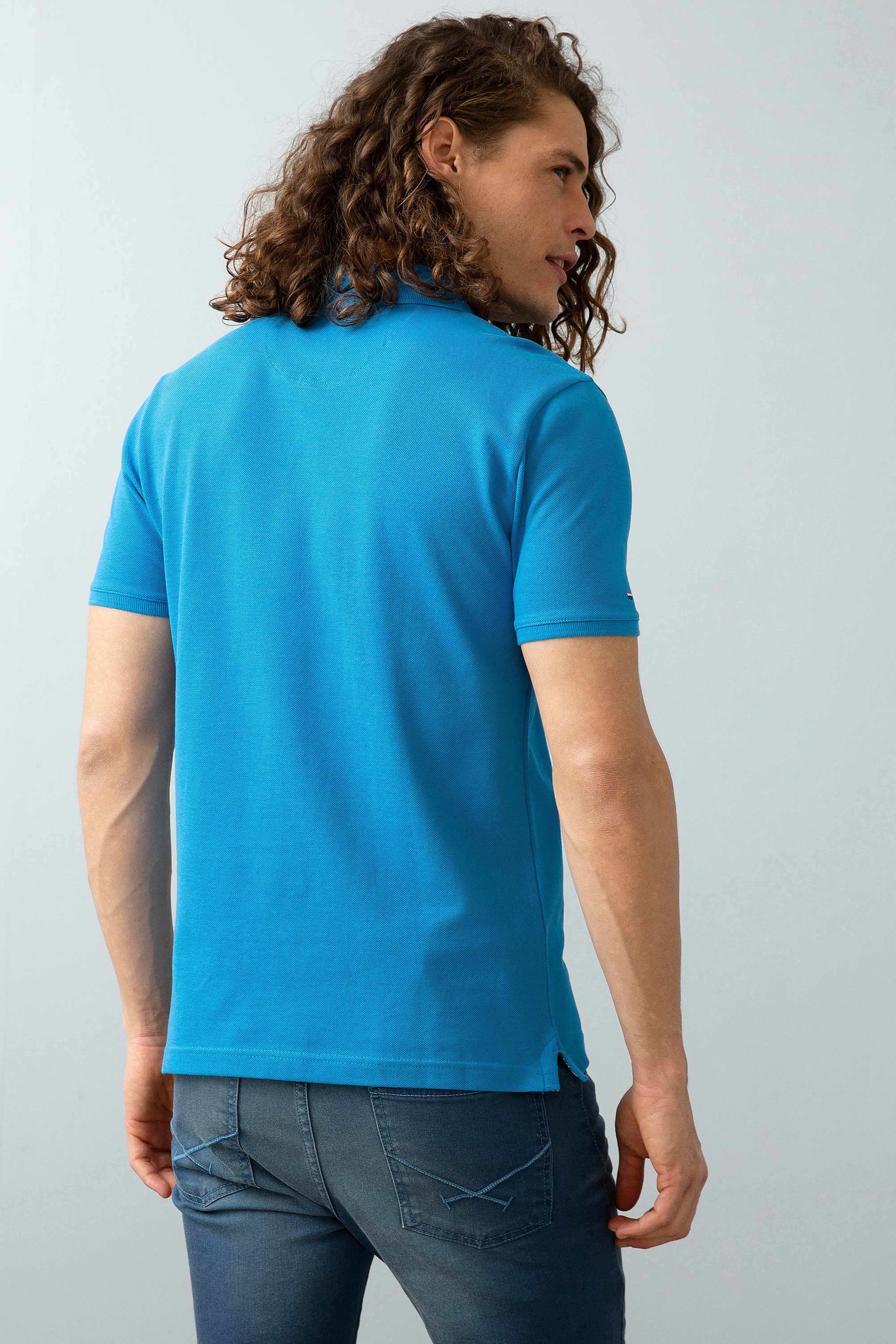 Erkek İndigo Polo Yaka T-Shirt Basic - Image 4