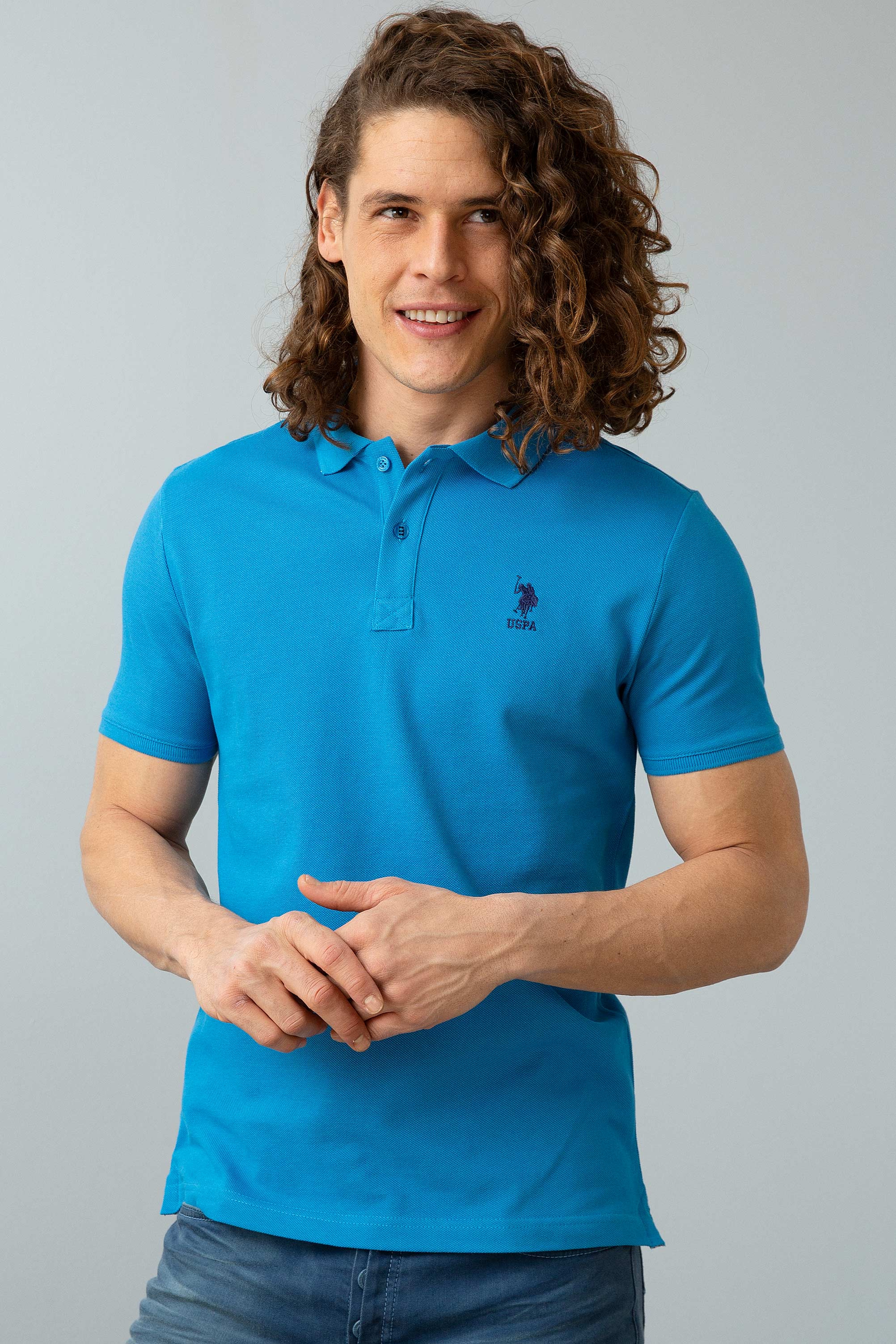 Erkek İndigo Polo Yaka T-Shirt Basic - Image 1