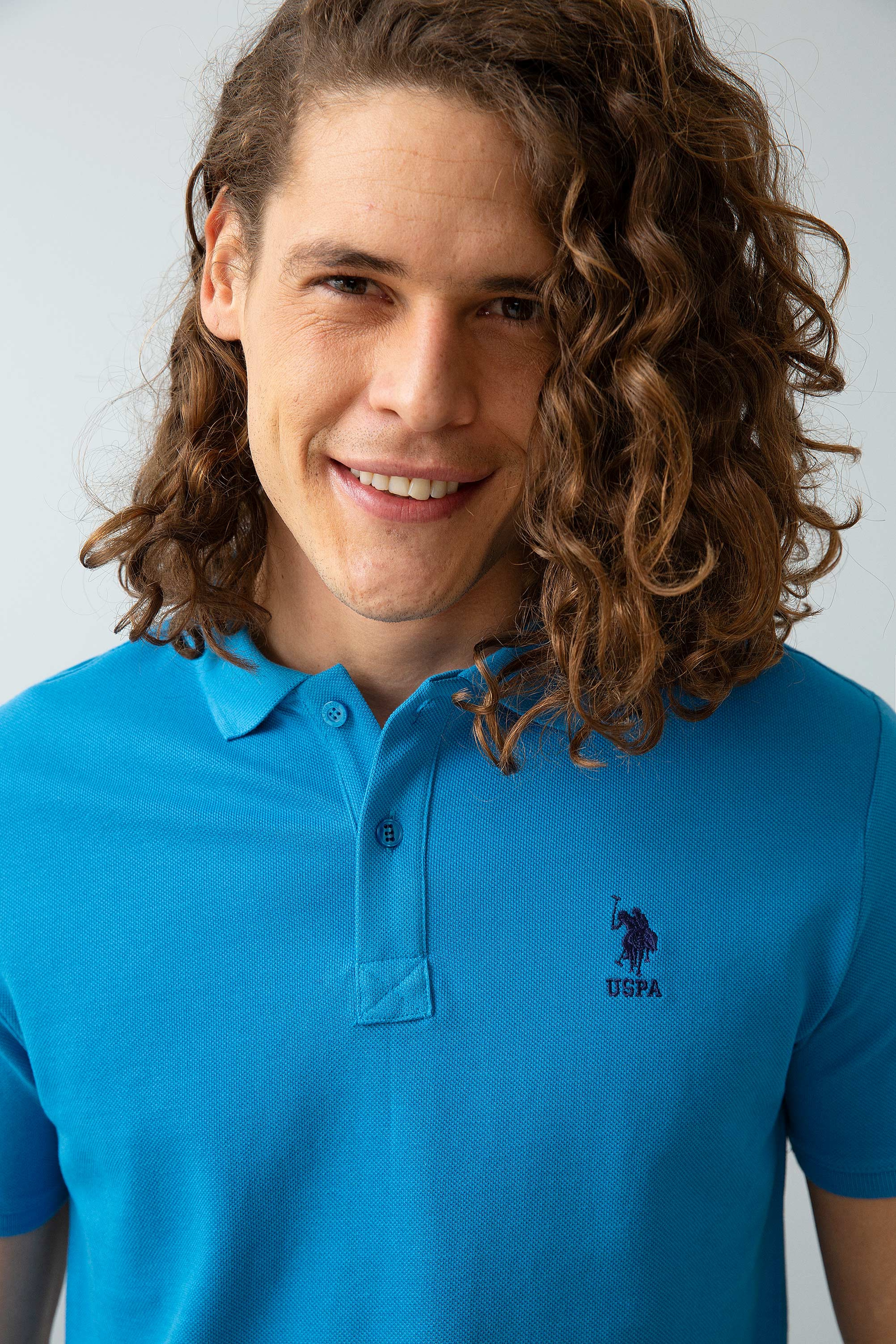 Erkek İndigo Polo Yaka T-Shirt Basic - Image 2