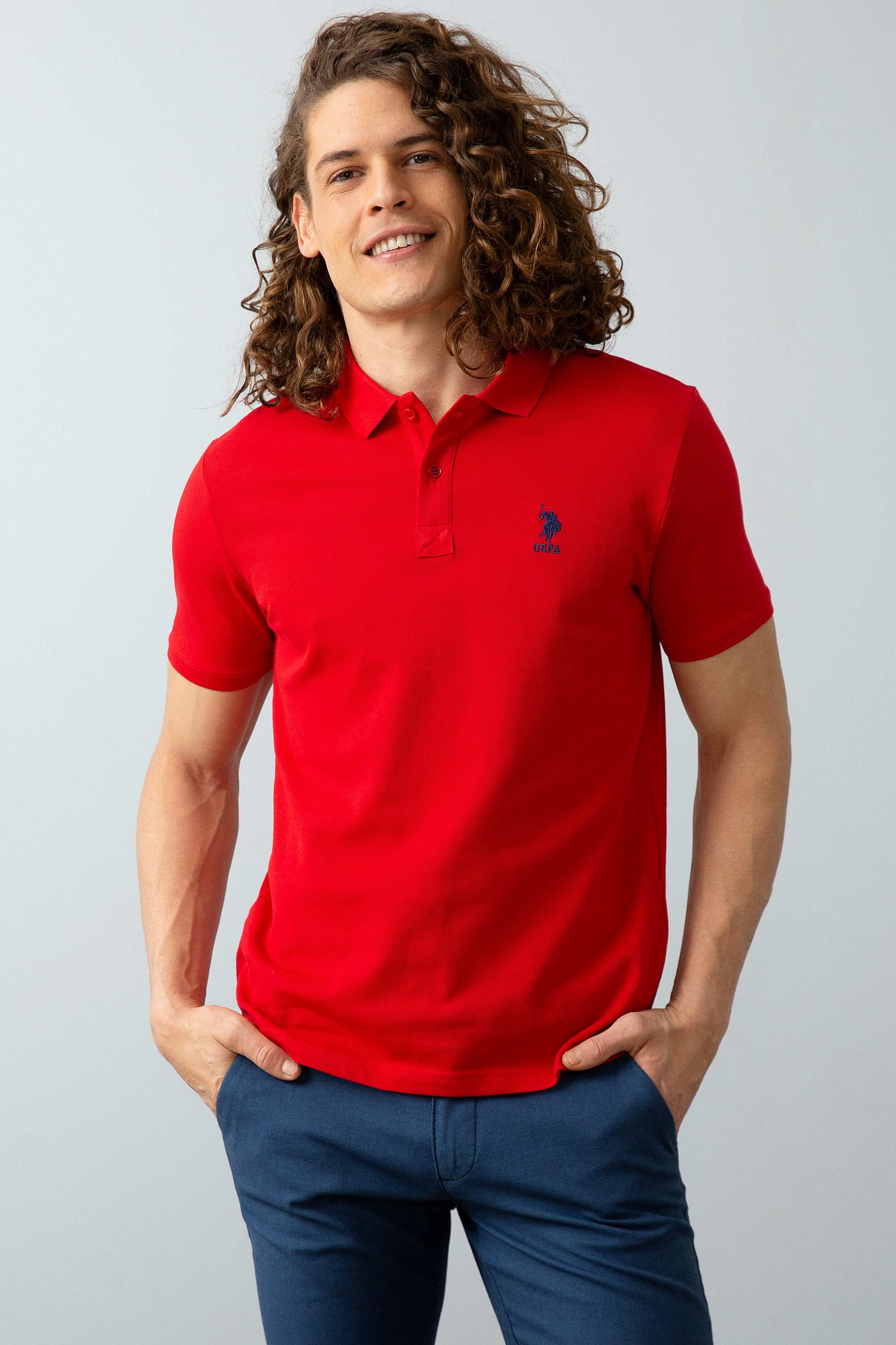 Erkek Kırmızı Basic Polo Yaka Tişört - Image 2