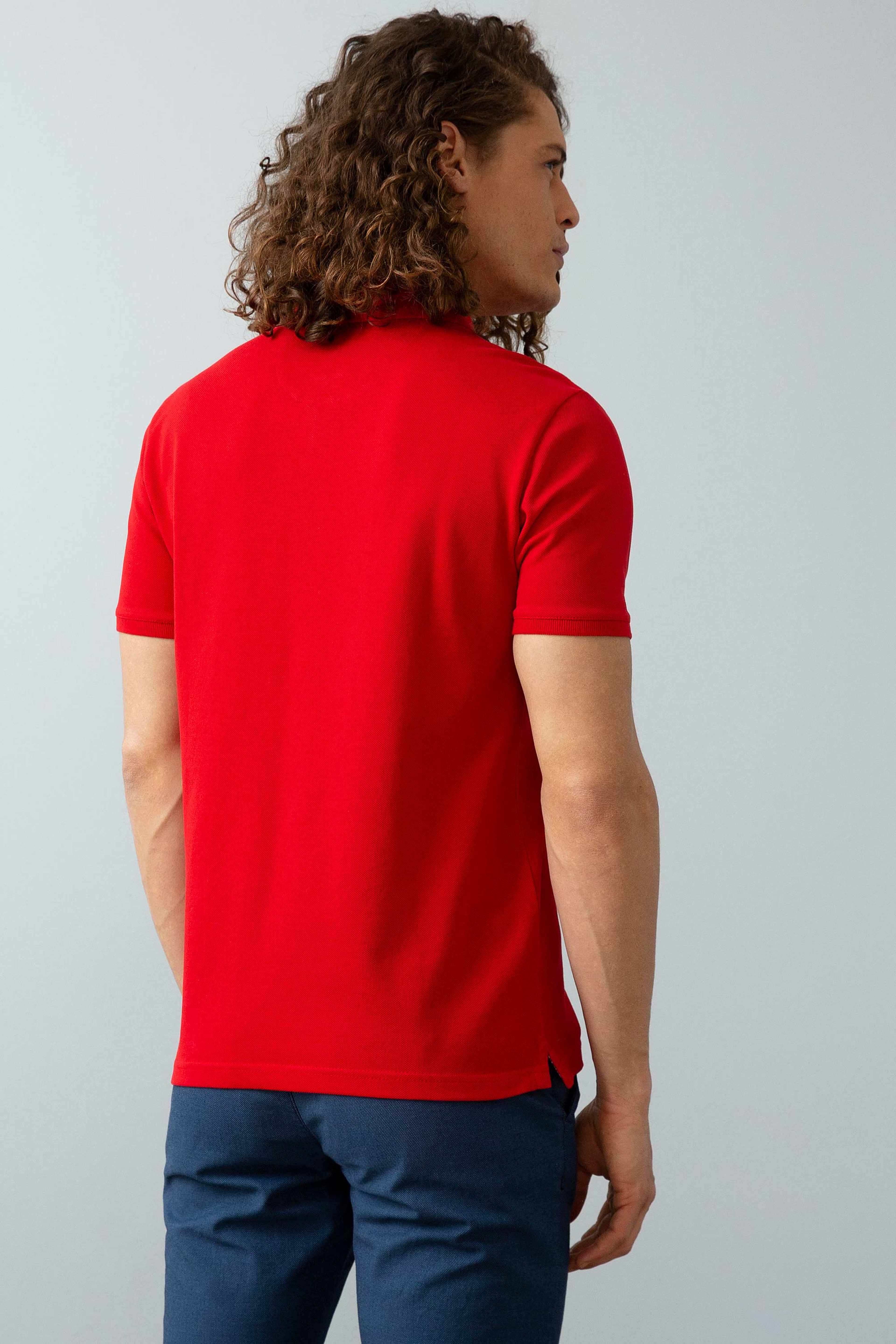 Erkek Kırmızı Basic Polo Yaka Tişört - Image 4