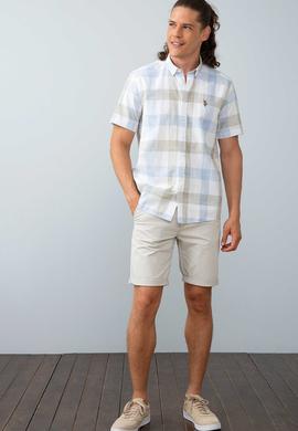 Erkek Haki Mavi Kareli Gömlek Kısakol - 50204254009