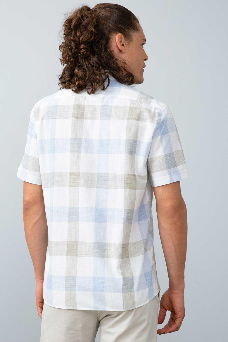 Erkek Haki Mavi Kareli Gömlek Kısakol - 50204254009