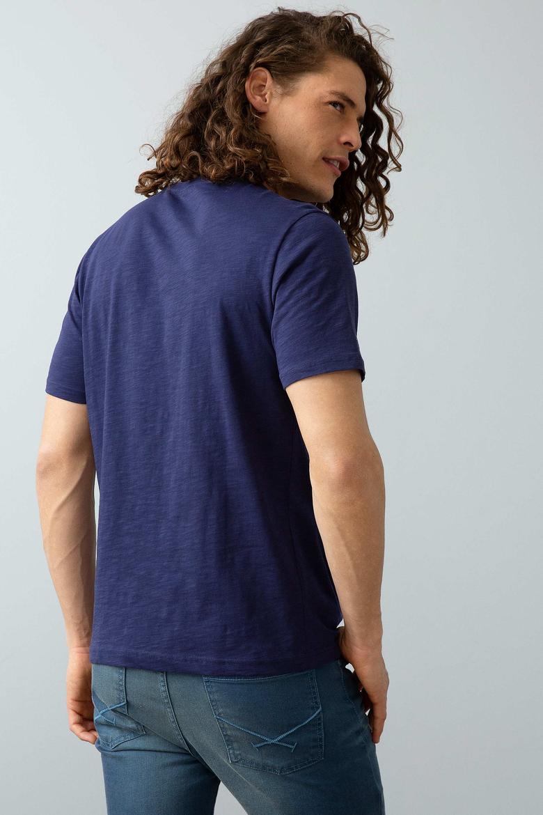 Erkek Lacivert Bisiklet Yaka T-Shirt - 50199826012