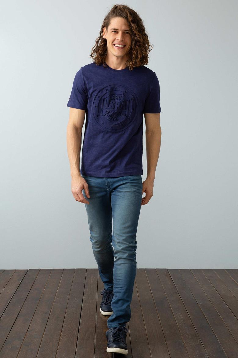 Erkek Lacivert Bisiklet Yaka T-Shirt - 50199826012