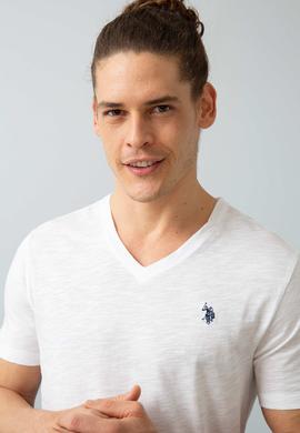 Erkek Beyaz V-Yaka T-Shirt Basic - 50199780002