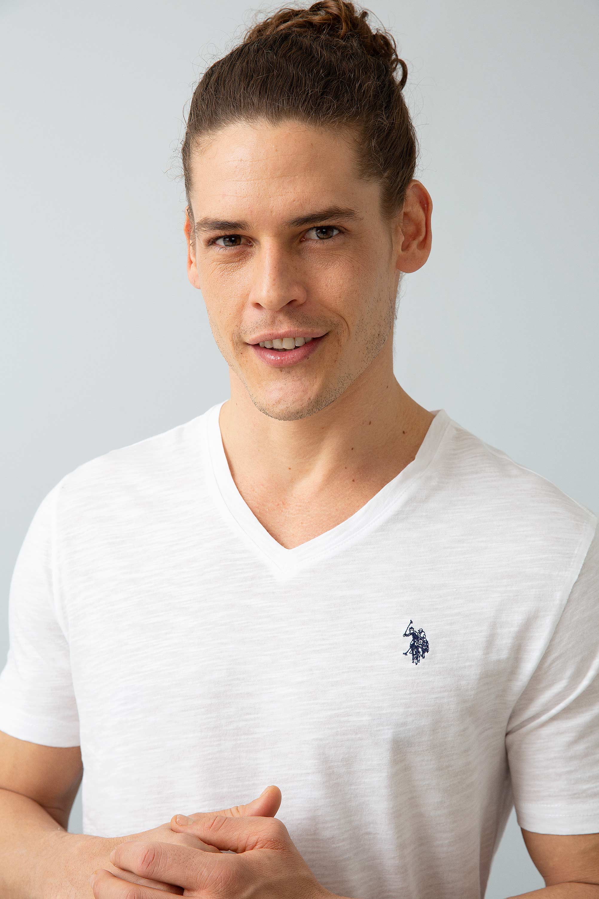 Erkek Beyaz V-Yaka T-Shirt Basic