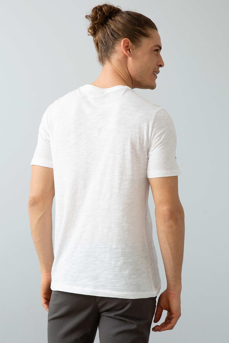 Erkek Beyaz V-Yaka T-Shirt Basic - 50199780002