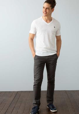 Erkek Beyaz V-Yaka T-Shirt Basic - 50199780002