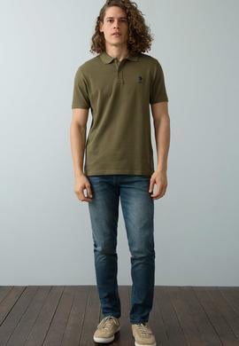 Erkek Koyu Haki Polo Yaka T-Shirt Basic - 50199819072