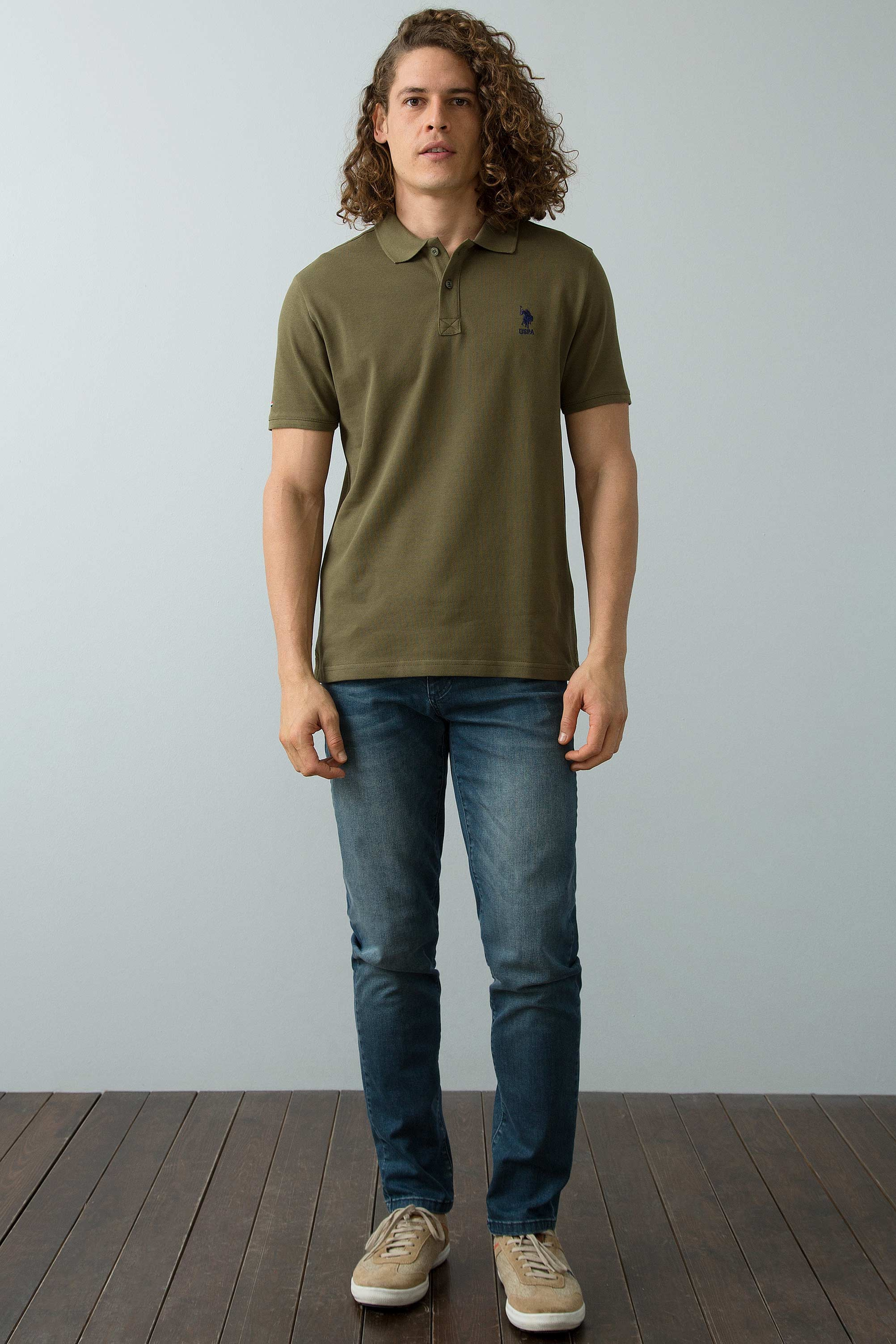 Erkek Koyu Haki Polo Yaka T-Shirt Basic - Image 1