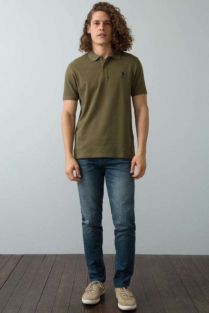 Erkek Koyu Haki Polo Yaka T-Shirt Basic