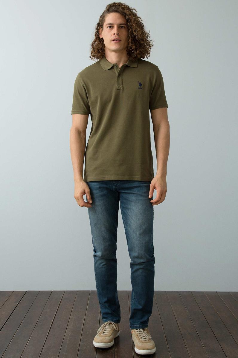 Erkek Koyu Haki Polo Yaka T-Shirt Basic