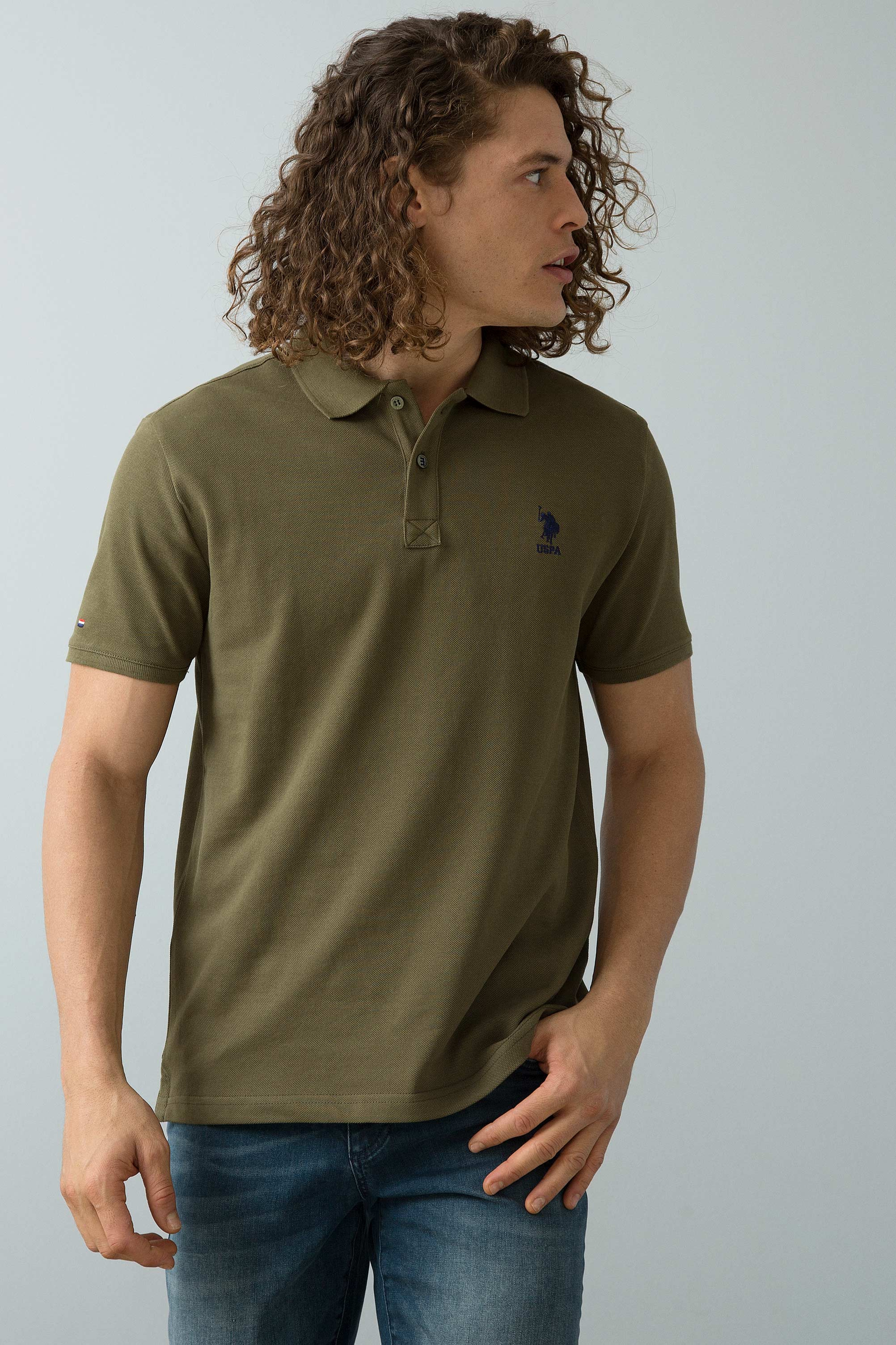 Erkek Koyu Haki Polo Yaka T-Shirt Basic - Image 2