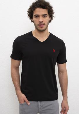 Erkek Siyah V-Yaka T-Shirt Basic - 50199831031