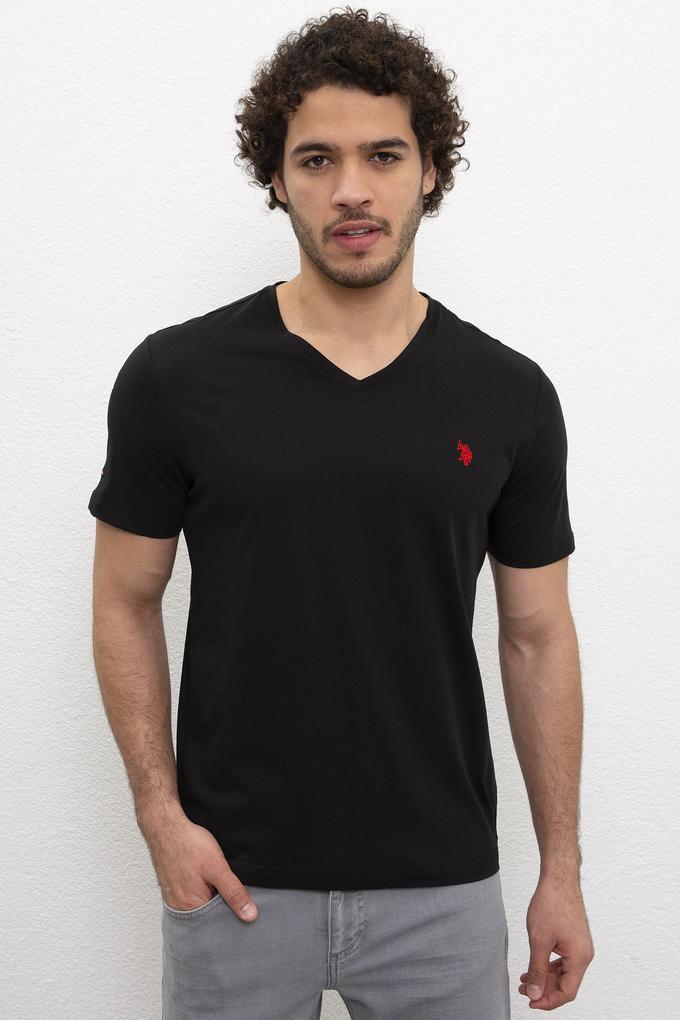 Erkek Siyah V-Yaka T-Shirt Basic