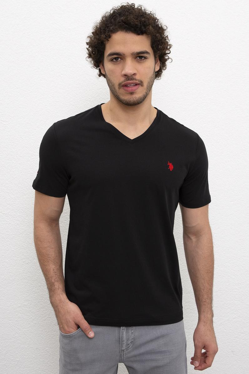 Erkek Siyah V-Yaka T-Shirt Basic