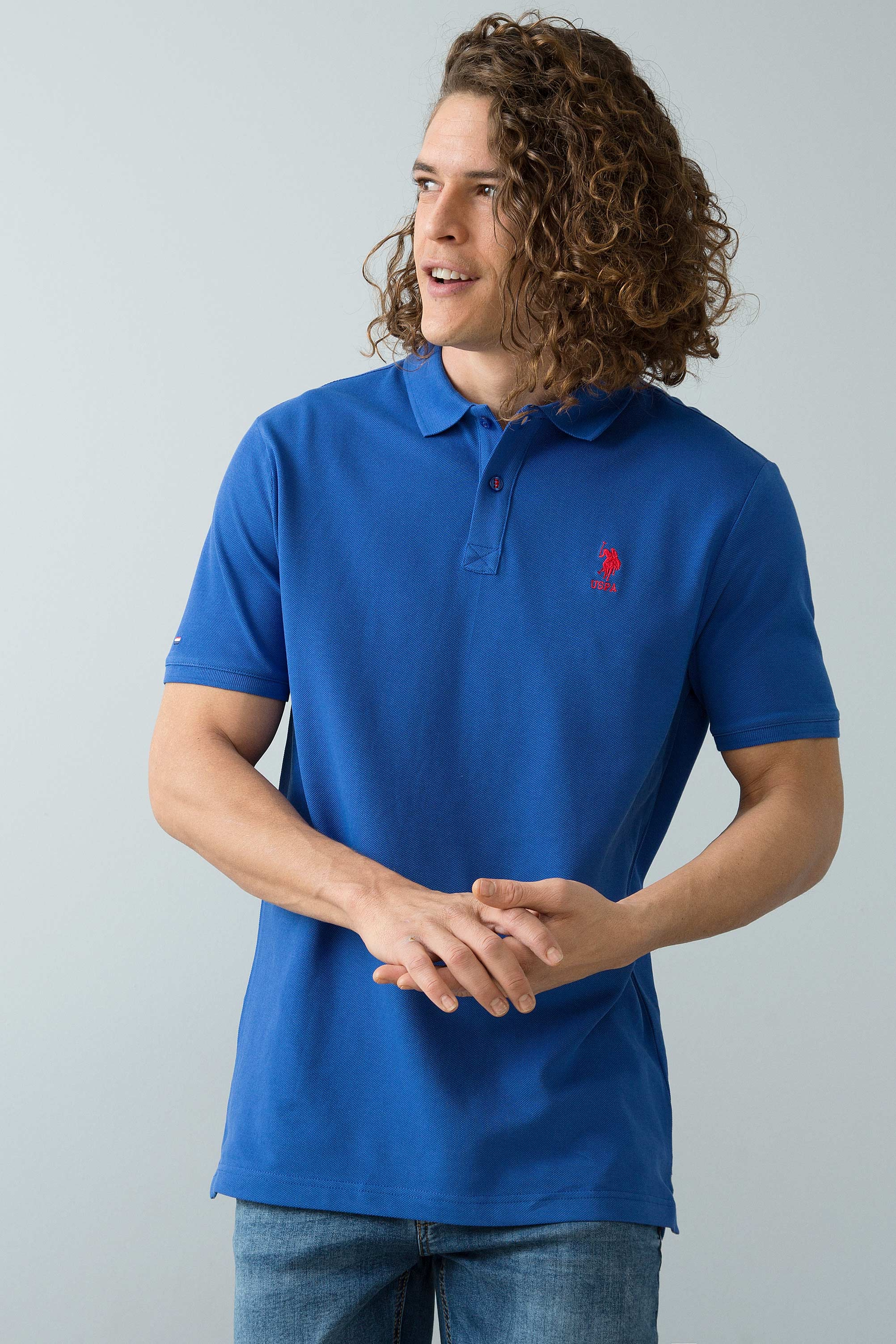 Erkek Saks Polo Yaka T-Shirt Basic