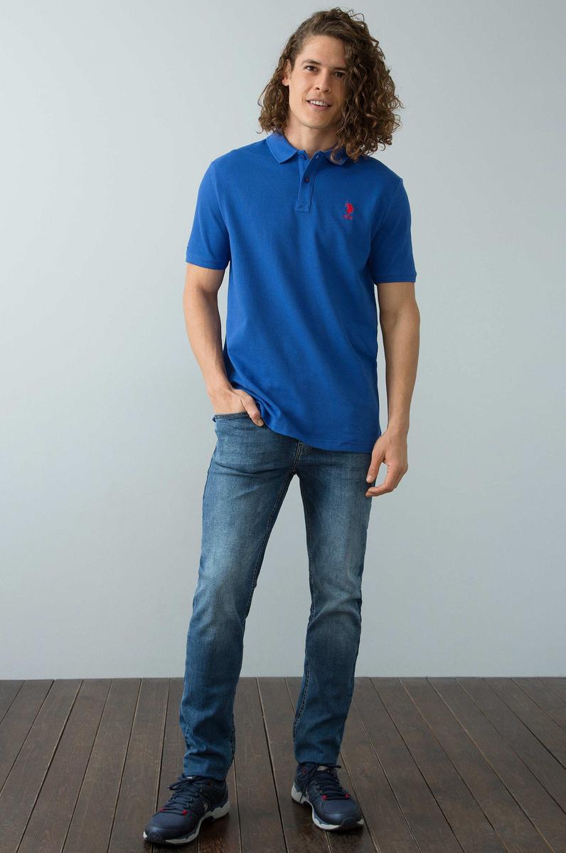 Erkek Saks Polo Yaka T-Shirt Basic