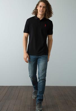 Erkek Siyah Polo Yaka T-Shirt Basic - 50199833196