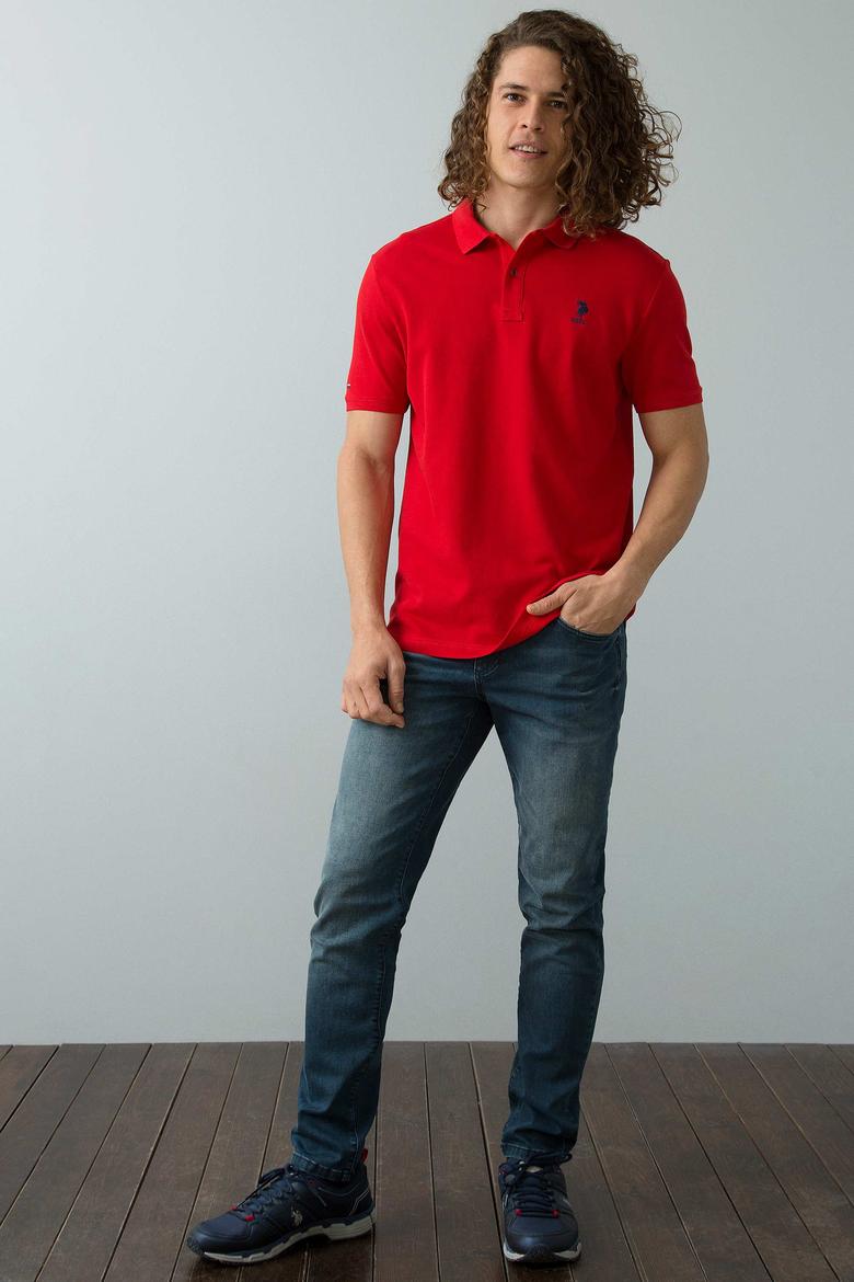 Erkek Kırmızı Polo Yaka Basic T-Shirt