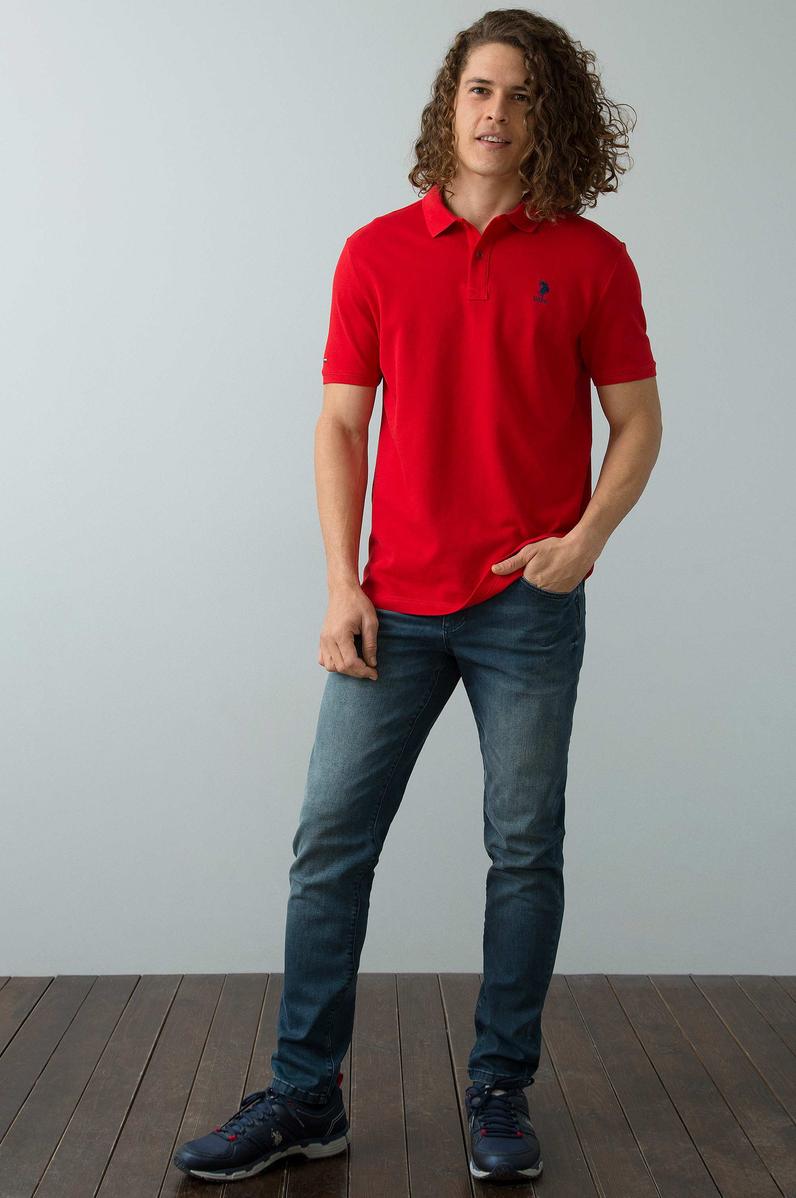 Erkek Kırmızı Polo Yaka Basic T-Shirt