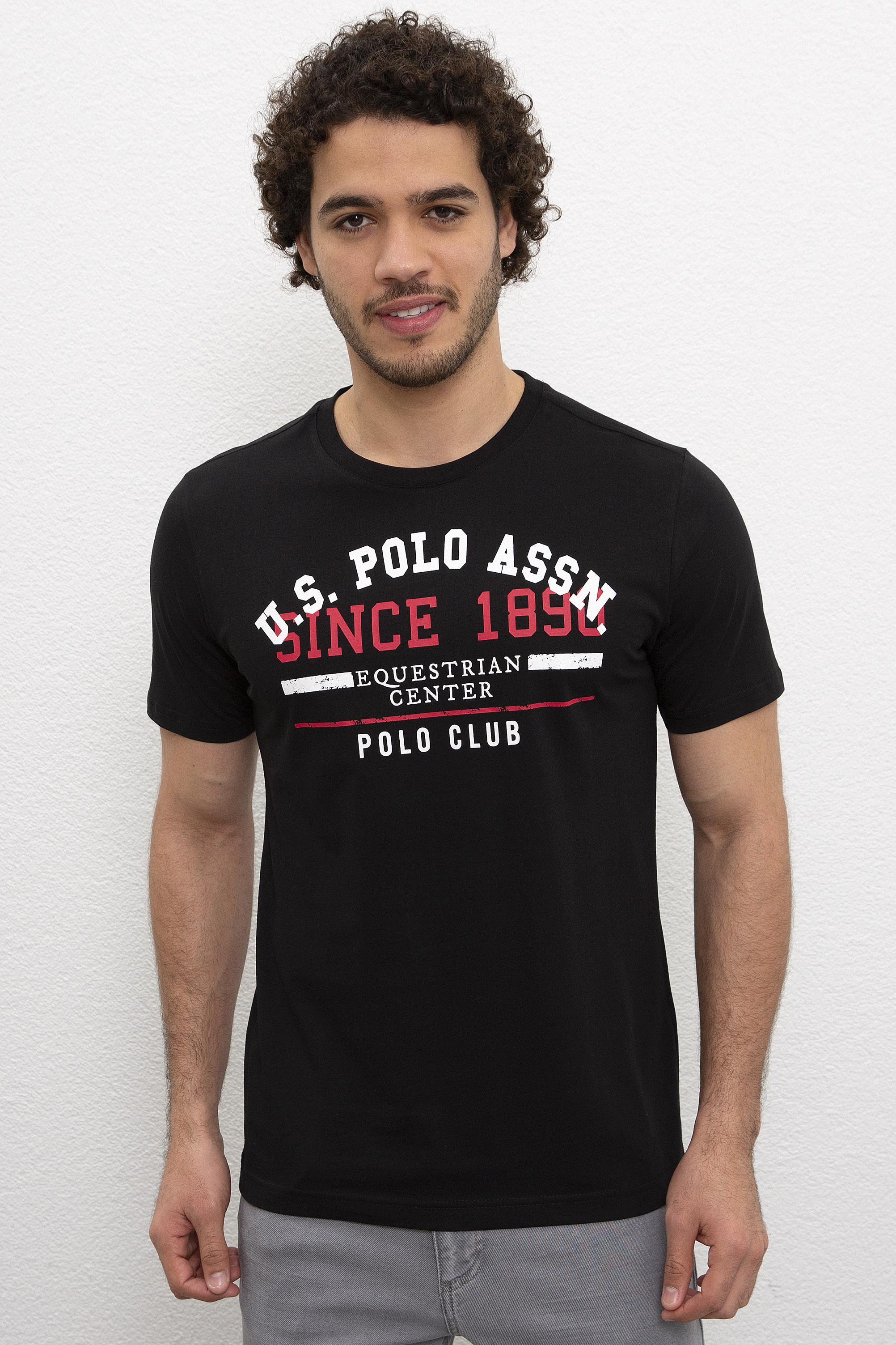 Erkek Siyah Bisiklet Yaka T-Shirt - Image 1