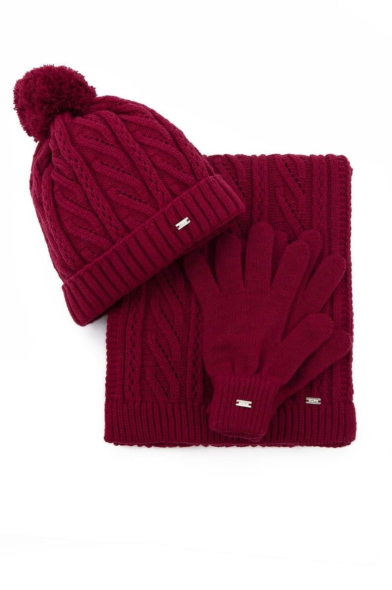 Kadın Kırmızı Kaşkol Bere Takımı