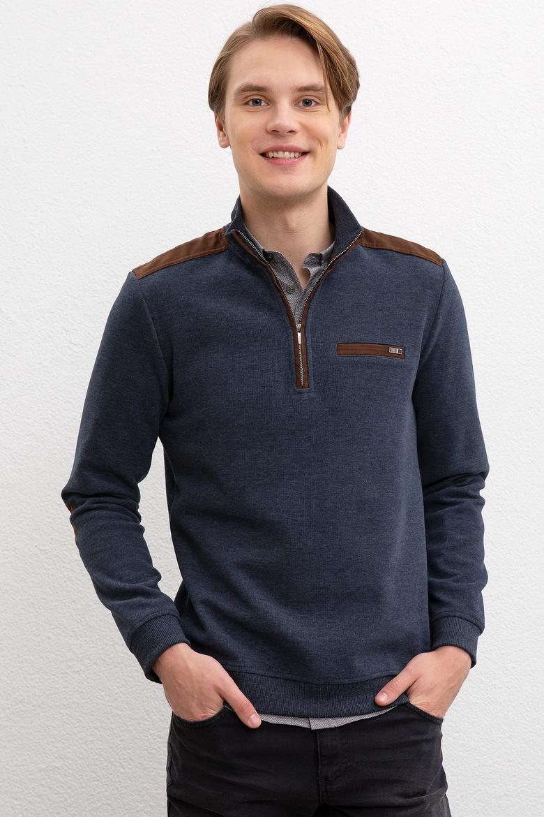 Erkek Lacivert Dik Yaka Sweatshirt