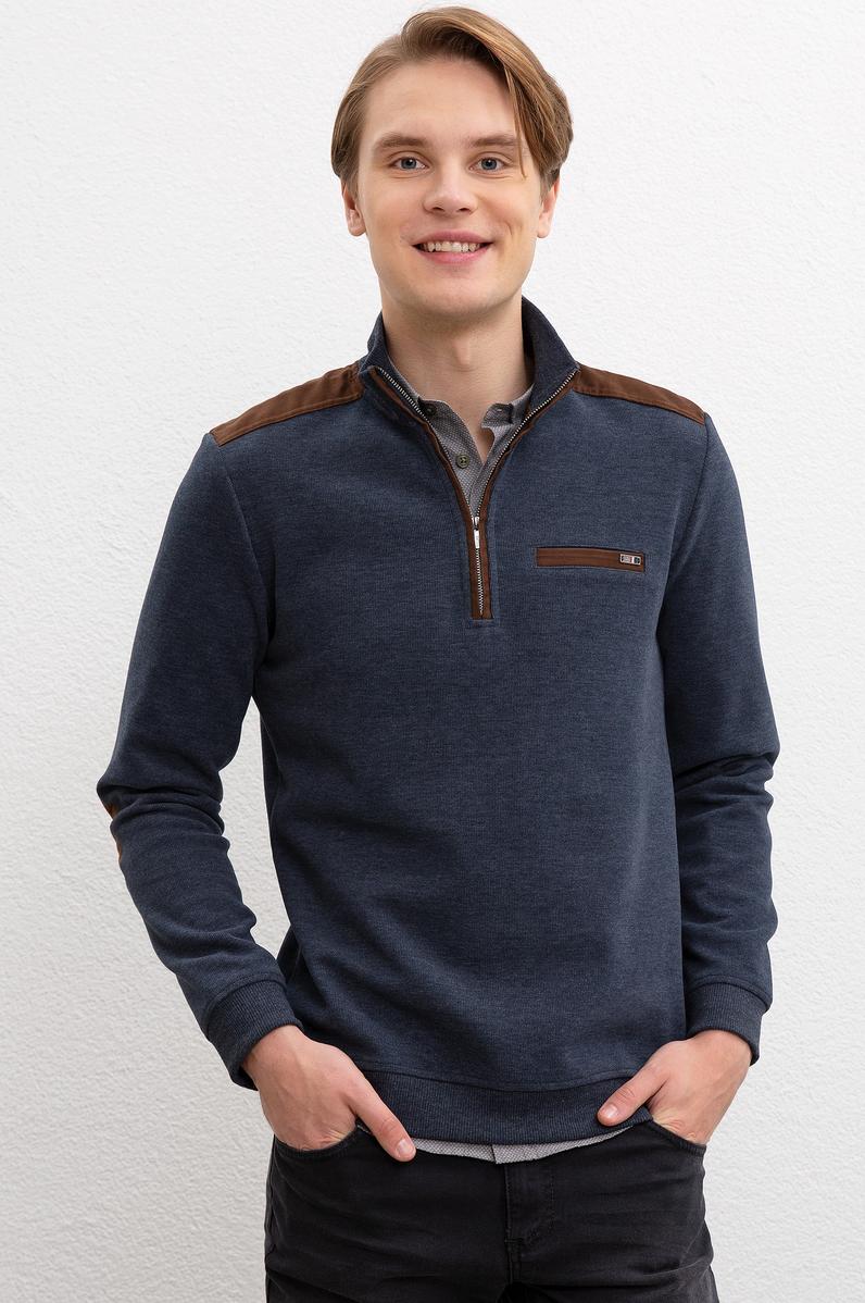 Erkek Lacivert Dik Yaka Sweatshirt