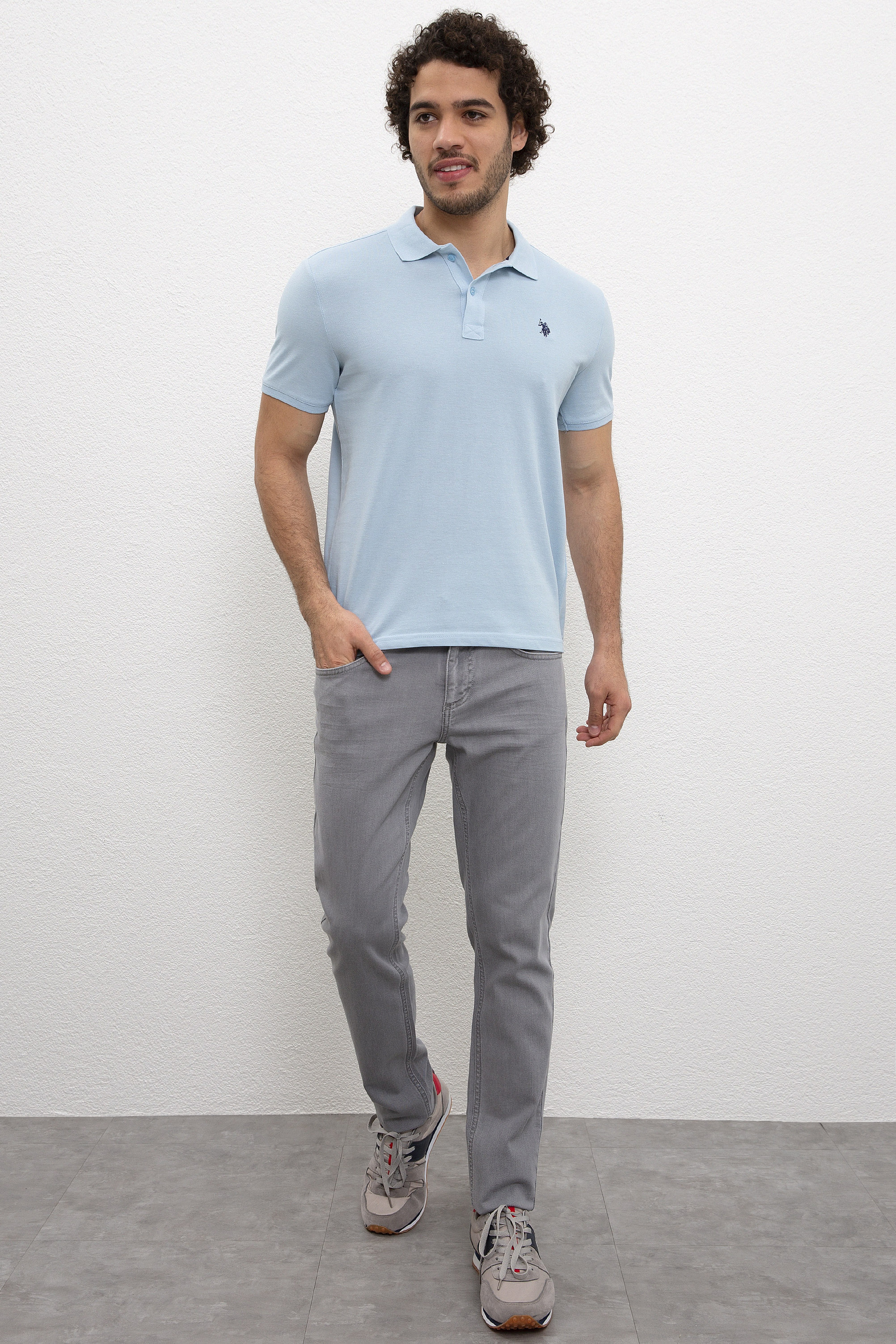 Erkek Açık İndigo Basic Polo Yaka Tişört - Image 4