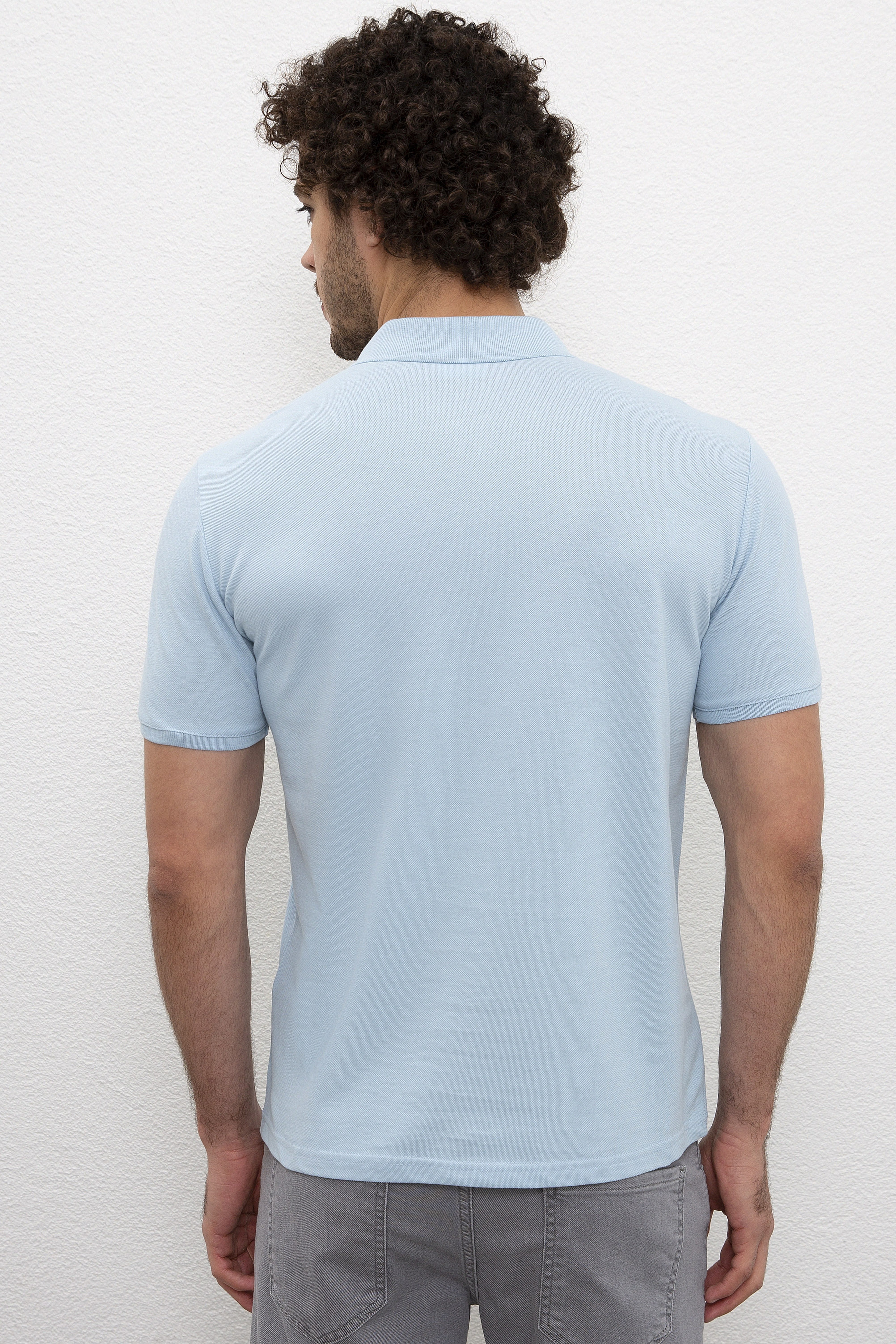 Erkek Açık İndigo Basic Polo Yaka Tişört - Image 3