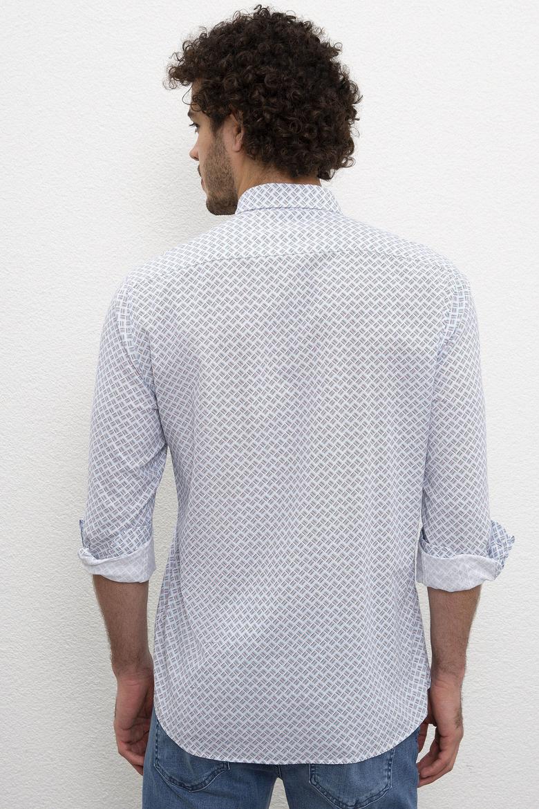 Erkek Turuncu Mavi Desenli Gömlek Uzunkol - 50219350012