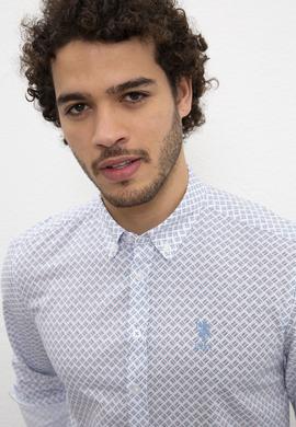 Erkek Turuncu Mavi Desenli Gömlek Uzunkol - 50219350012