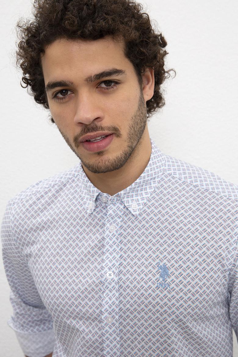 Erkek Turuncu Mavi Desenli Gömlek Uzunkol - 50219350012